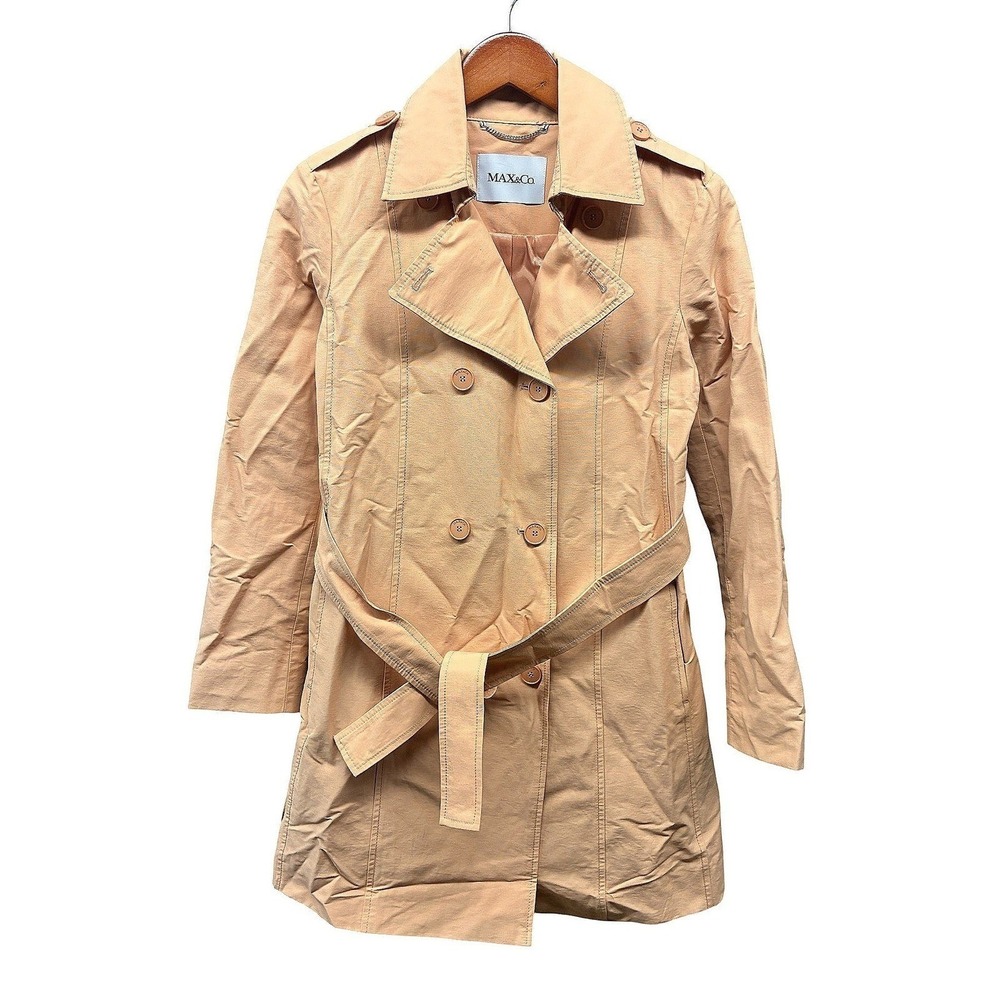 Max & Co Double Breasted Trench Coat Womens 2 Pink Belted Lightweight Jacket